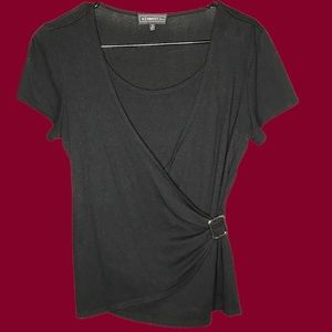 Elementz black crossover fitted top with decorative silver buckle